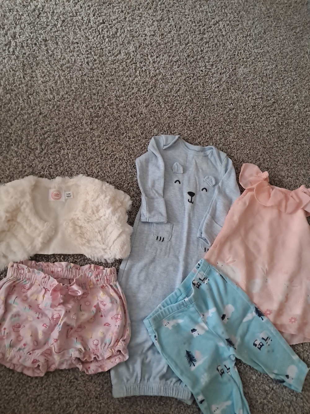wonder nation Cream Faux Fur Shrug with Pastel Pink Printed Pants